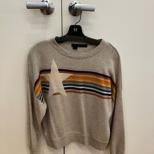 360 Cashmere Beige Sweater with Multicolor Stripes and Star